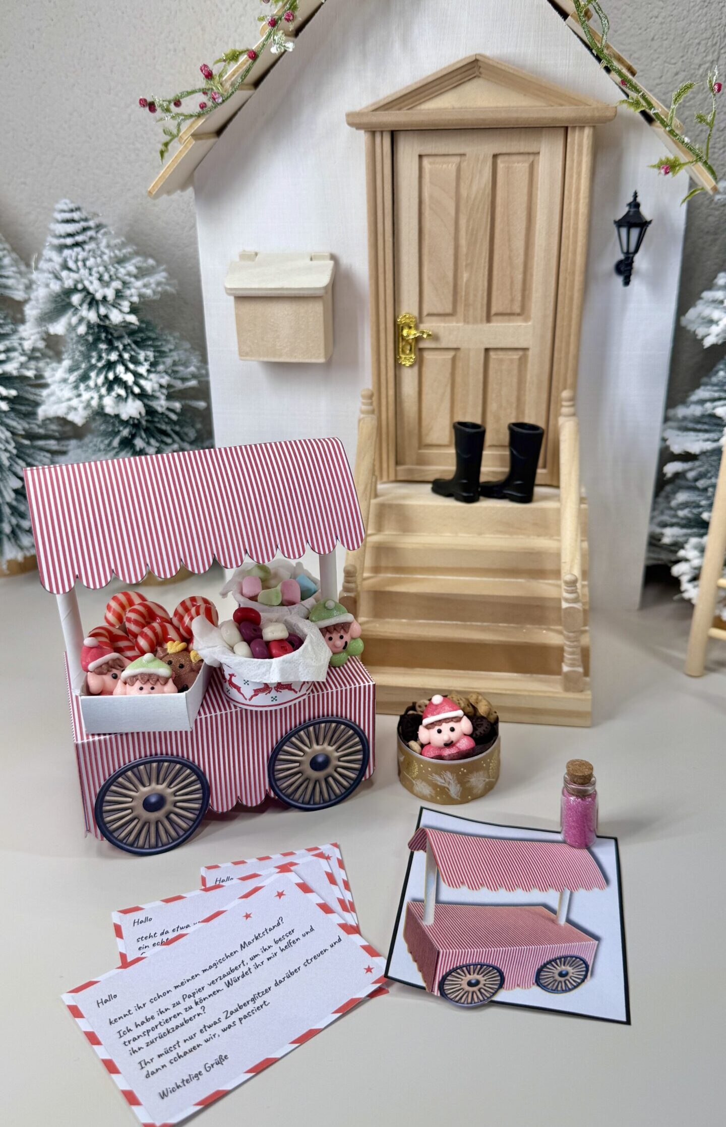 Wichteltür Marktstand DIY mit kostenloser Druckvorlage - Plätzchen Pickerd