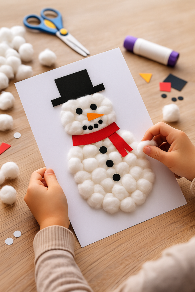 Schneemann aus Watte Bastelidee für Kinder5