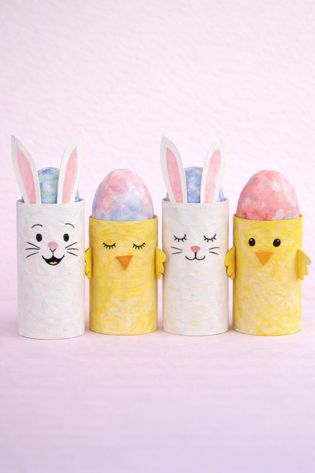 Osterhase Küken aus Klorollen basteln mit Kindern