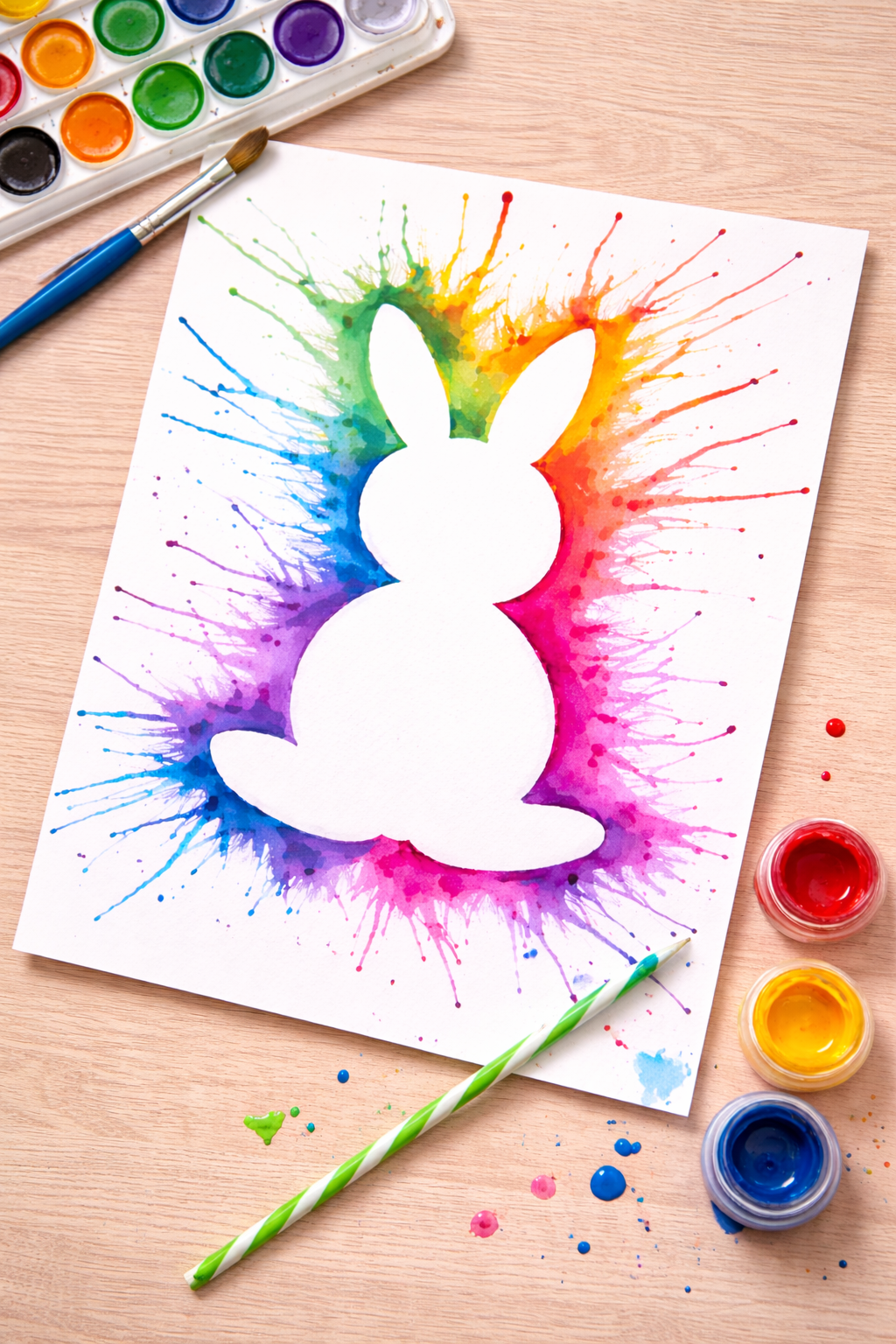 Read more about the article Osterhase als Pustebild, Fensterbild & Ausmalbild – kreative Osteridee mit Bastelvorlage