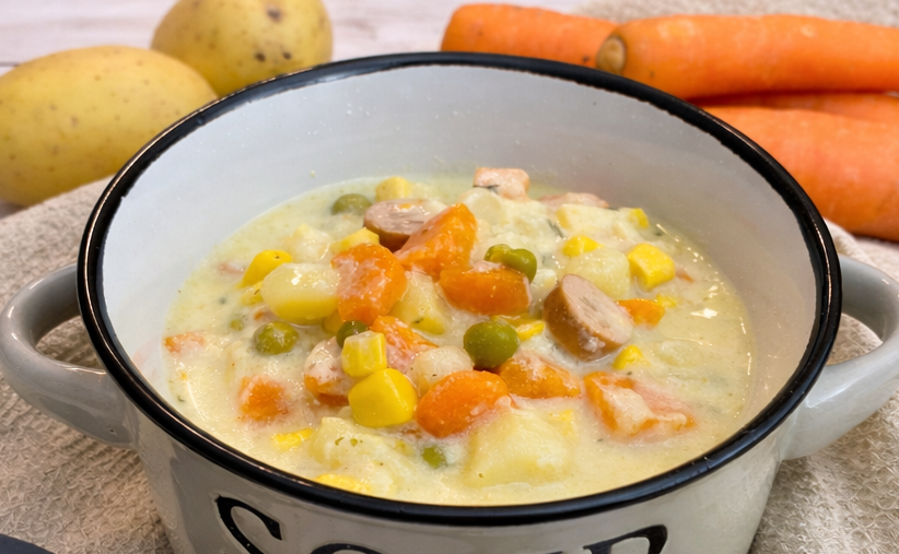 Kartoffel-Gemüsesuppe mit Würstchen