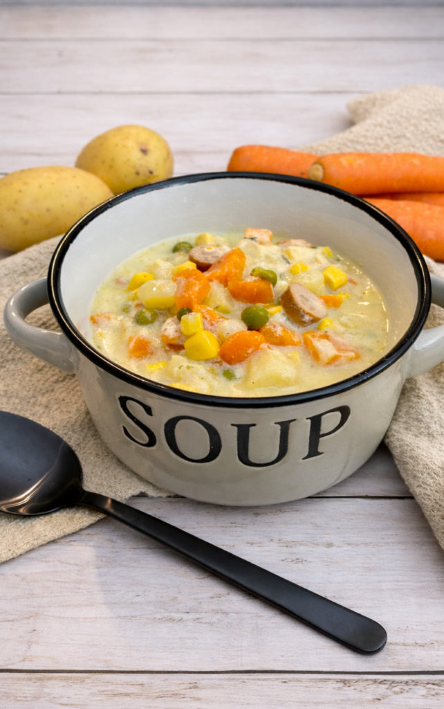 Kartoffel-Gemüsesuppe mit Würstchen