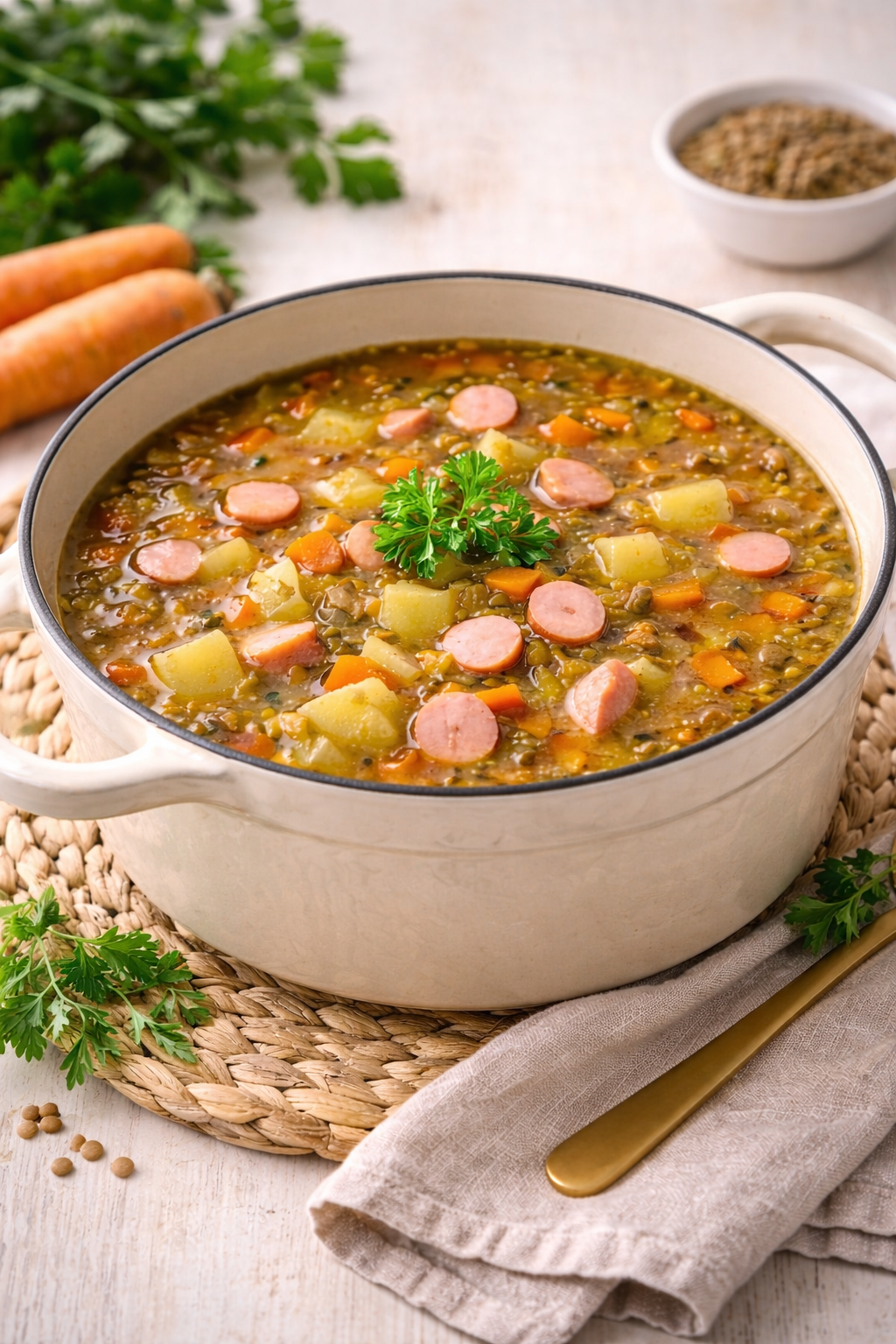 Linsensuppe mit Würstchen Familienrezept
