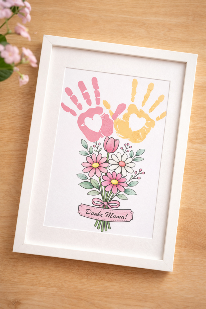 Muttertaggeschenk Bilderrahmen mit Blumenstrauß