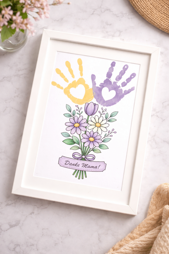 Muttertaggeschenk Bilderrahmen mit Blumenstrauß