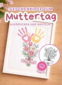 Read more about the article Muttertag Geschenkidee: Blumenstrauß basteln mit Kinderhandabdrücken – kostenlose Bastelvorlage