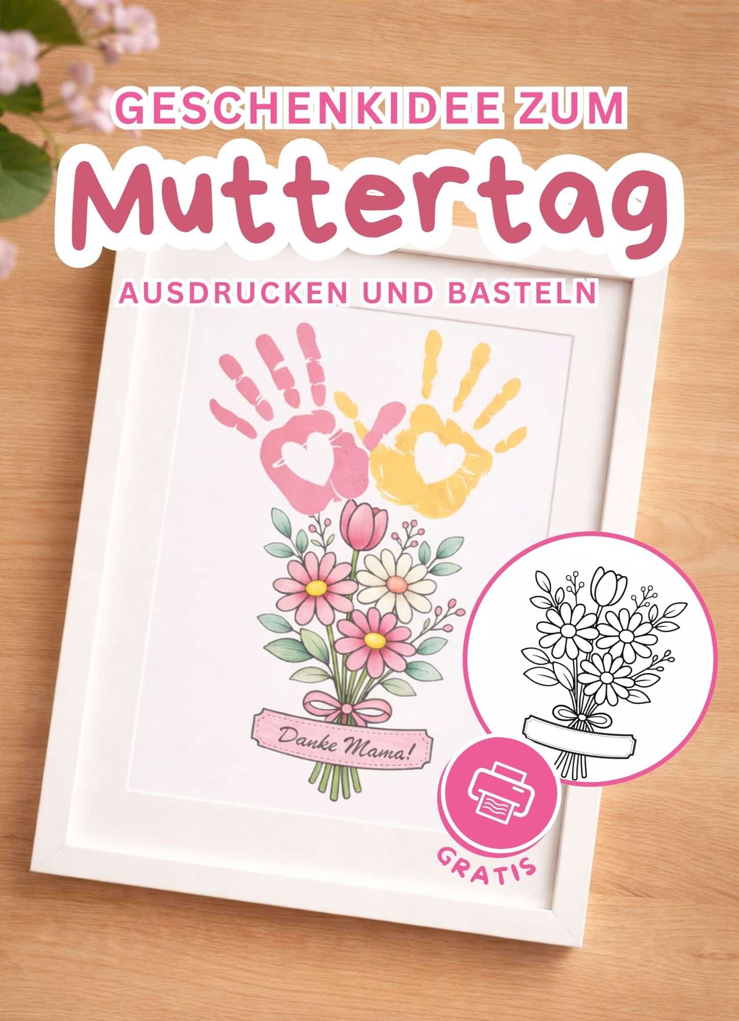 You are currently viewing Muttertag Geschenkidee: Blumenstrauß basteln mit Kinderhandabdrücken – kostenlose Bastelvorlage