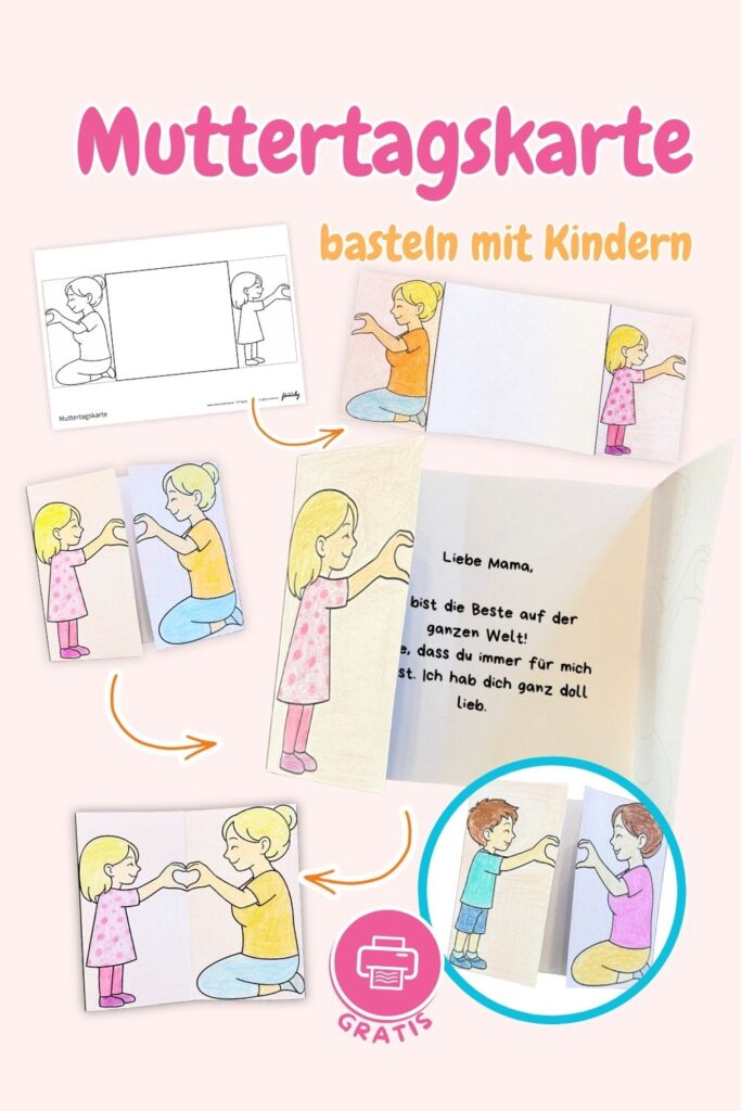 Muttertagskarten zum Falten - kostenlose Bastelvorlagen für Kinder
