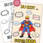 Vatertag Bastelidee für Kinder zum kostenlos Ausdrucken: Superheld mit Sprechblasen