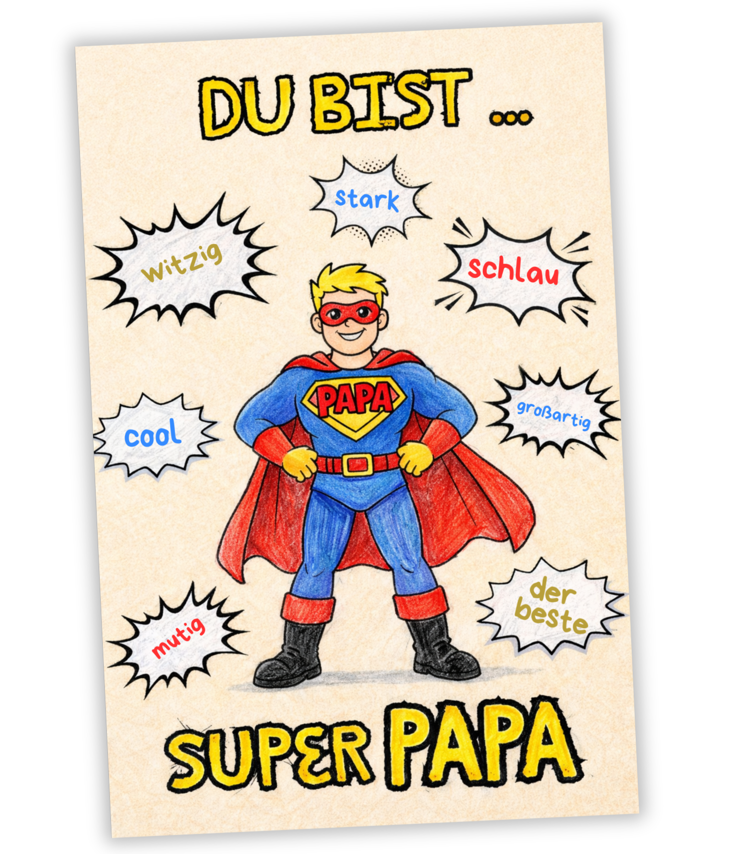 Vatertag Bastelidee für Kinder zum kostenlos Ausdrucken: Superheld