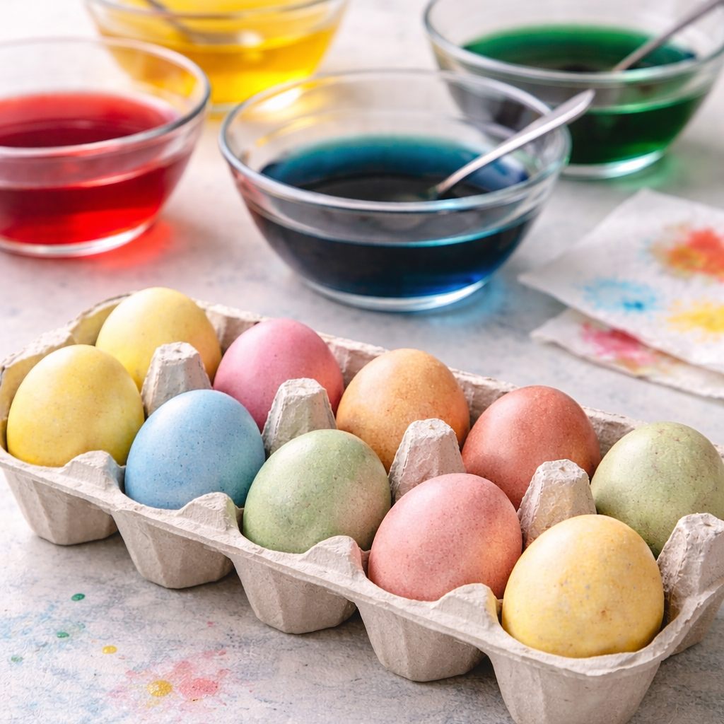 Ostereier mit Lebensmittelfarbe und Essig färben1